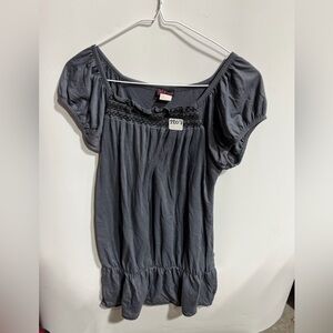 #3207-Agenda Gray Smocked Yoke Short Sleeve Tunic